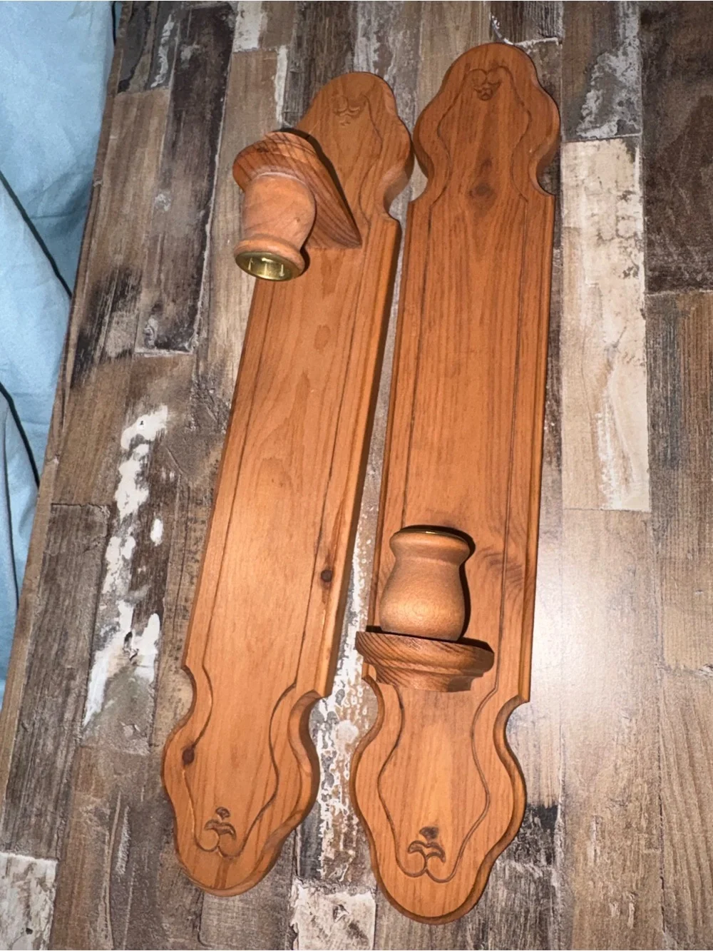 Vintage Wooden Wall Sconce Pair in Warm Oak Finish - Unbranded